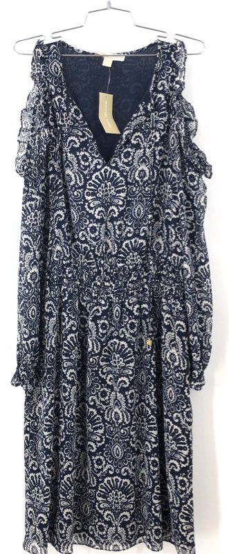 NWT Michael Kors Women's Navy Bone Floral Fit & Flare Dress - Size L