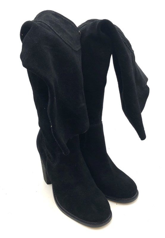 Kelsi Dagger Brooklyn Black Suede Over Knee Slouchy Block Heel Boots Size 9