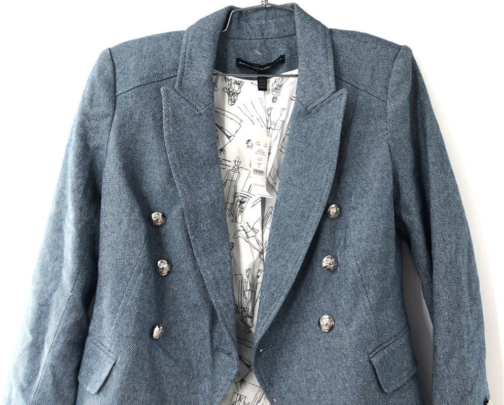 White House Black Market Women's Studio Tweed Blazer Mid Blue NWT Sz 2