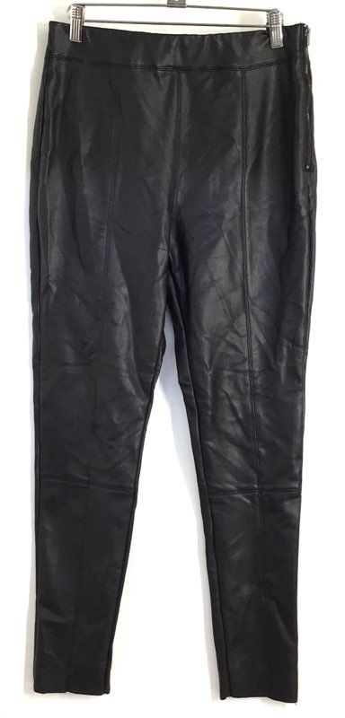 Topshop Women's Black Faux Leather Side Zip Seamed Skinny Pants Sz 8