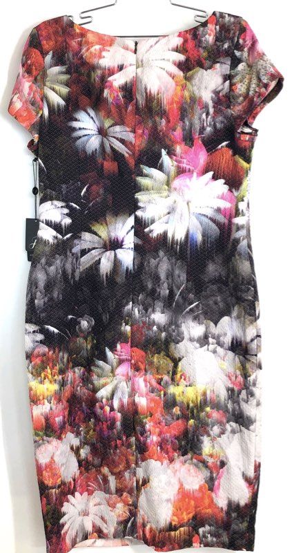 Adrianna Papell Women's Multicolor Floral Short Sleeve Sheath Dress Sz 14 NWT