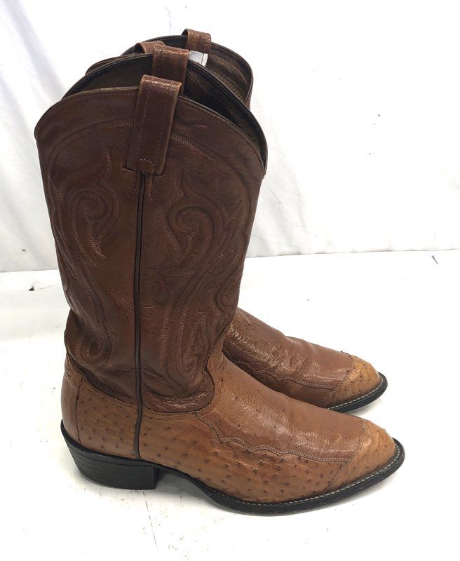 Tony Lama Ostrich Quill Cognac Brown Western Cowboy Boots CZ906 Men's Size 10 EE