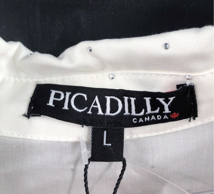 Picadilly Women's White Studded Lyocell Embellished Button Down Shirt NWT Sz L