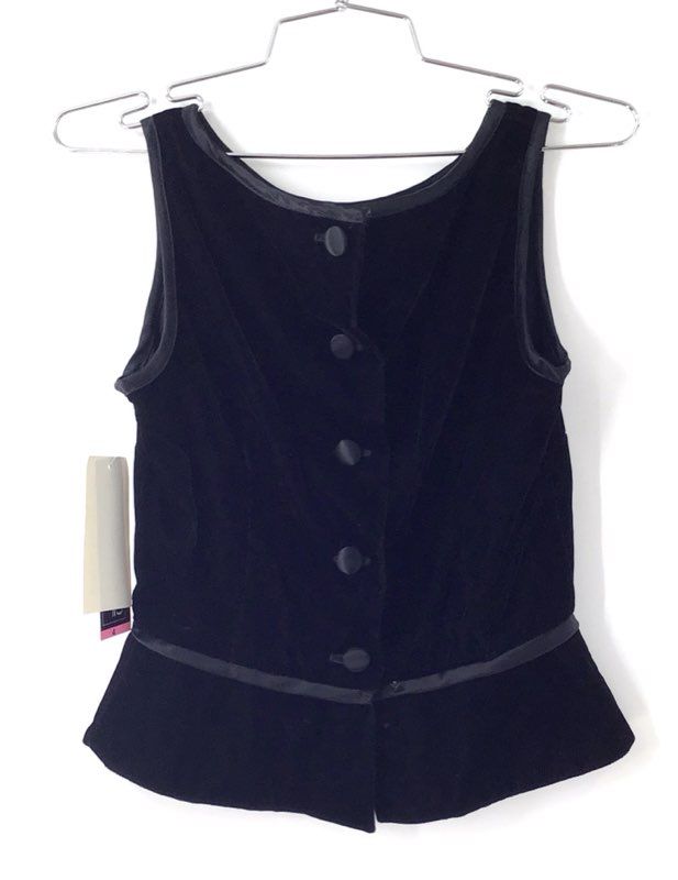 Vintage 90s Jessica Howard Women's NWT Black Velvet Peplum Top Vest Sz 4P