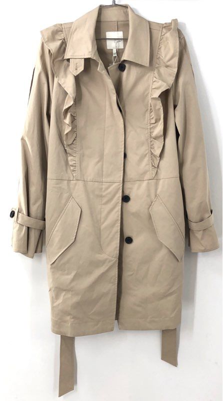Joie Women's Jemina Trench Coat Tan Ruffle Belted NWT Sz L