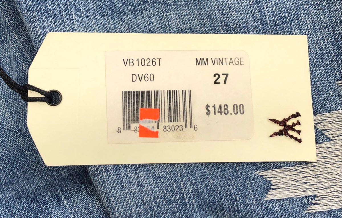 MM Vintage Women's Blue Distressed Boyfriend Embroidered Geometric Jeans 27 NWT