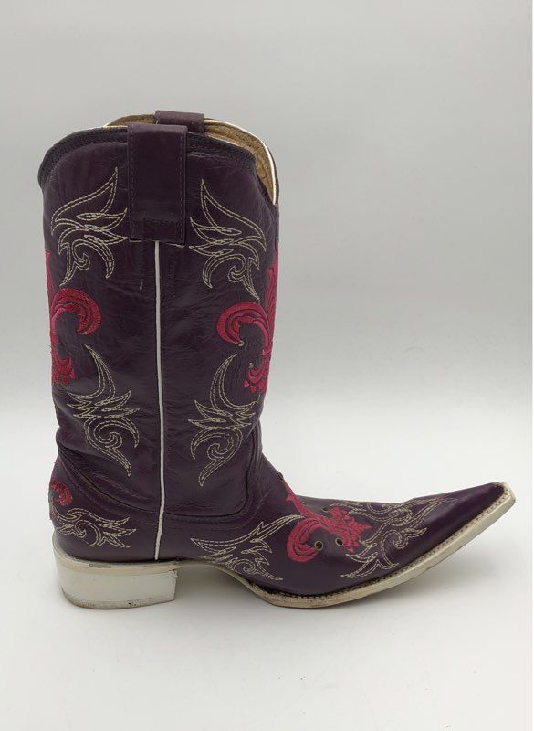 Botas Aguila Real Purple Pink Fleur De Lis Embroidered Cowboy Boots Sz 8.5