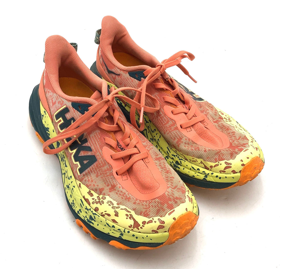 Hoka One One Speedgoat 5 Coral Orange Yellow Trail Running Shoes Women's 8.5