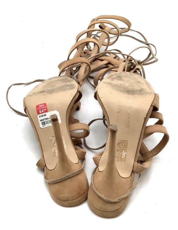 Aldo Hastina Tan Suede Strappy Lace Up Gladiator Stiletto Sandals Size 8.5