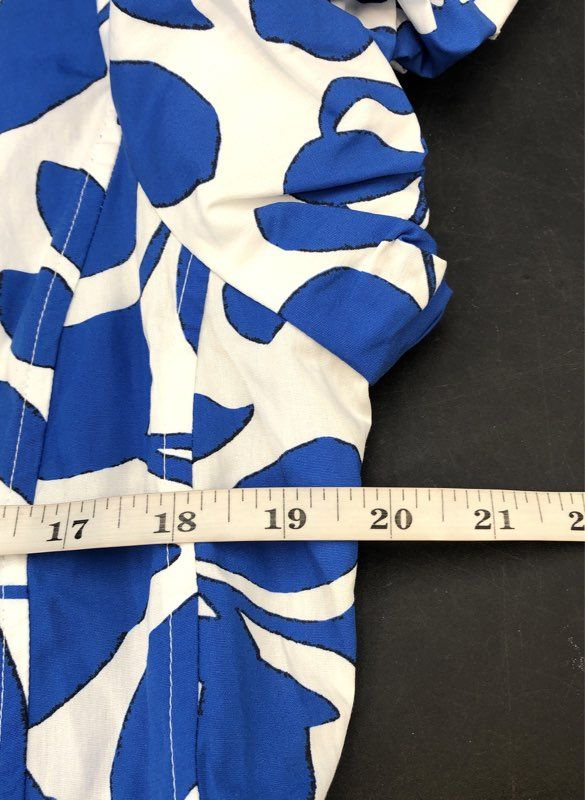 Philosophy Women's Blue White Leaf Print Button Front Cotton Midi Dress Sz L NWT