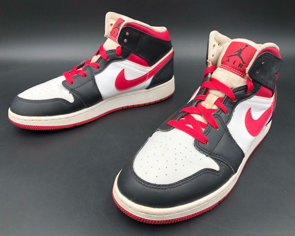 Nike Air Jordan 1 Mid GS &#39;White Very Berry&#39; Red/Black Sneakers - Size 7Y (+COA)