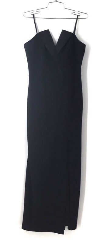 Betsy & Adam Women's Black Notched V-Neck Maxi Gown Dress Sz 12 NWT