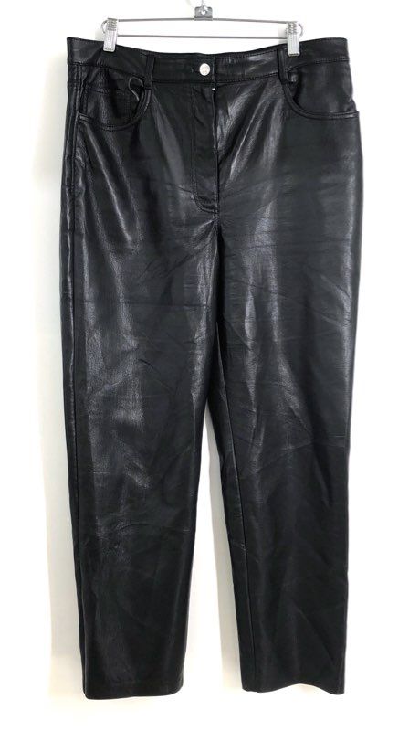 Wilfred Women's Black Faux Leather High Rise Straight Leg Pants Sz 12