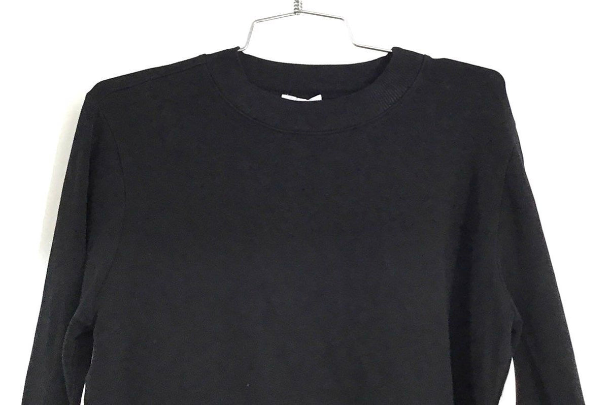 Clu Women's Black Sweatshirt White Contrast Pleated Satin Back Mixed Media Sz S