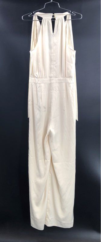 Lauren James Women's Ivory Farrah Satin Halter Wide Leg Jumpsuit Sz M NWT