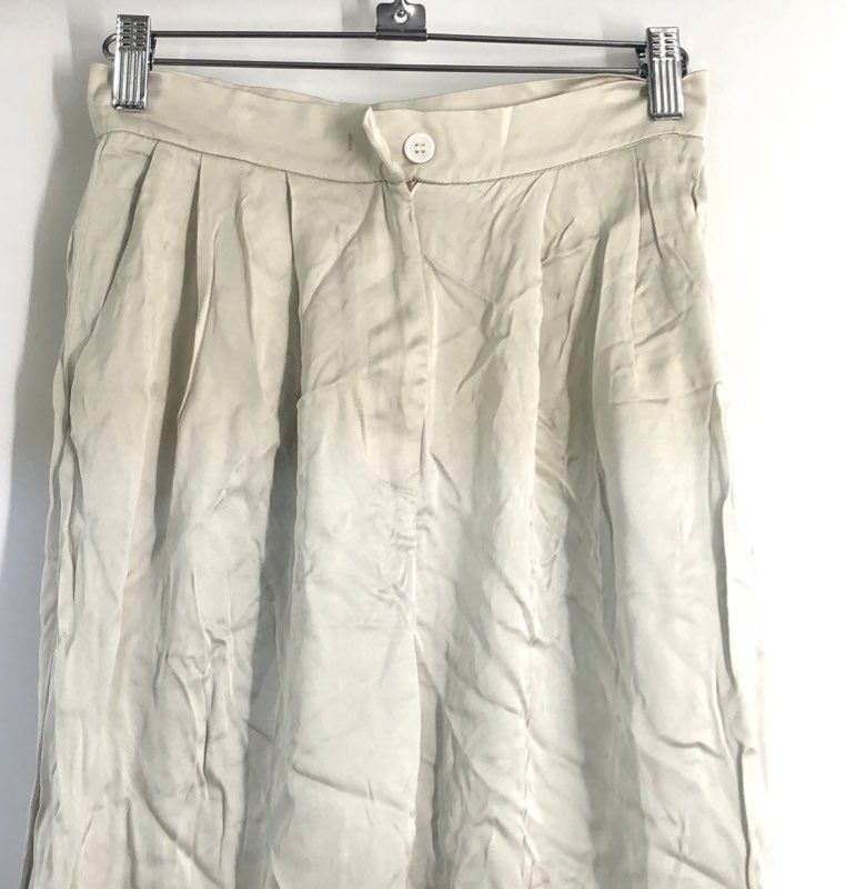 A LINE Women's Off-White Pleated High Rise Wide Leg Viscose Trousers Pants Sz XS