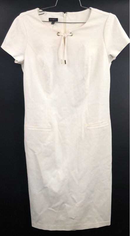 Talbots Women's White Short Sleeve Keyhole Tie Neckline Sheath Dress Sz 2 NWT