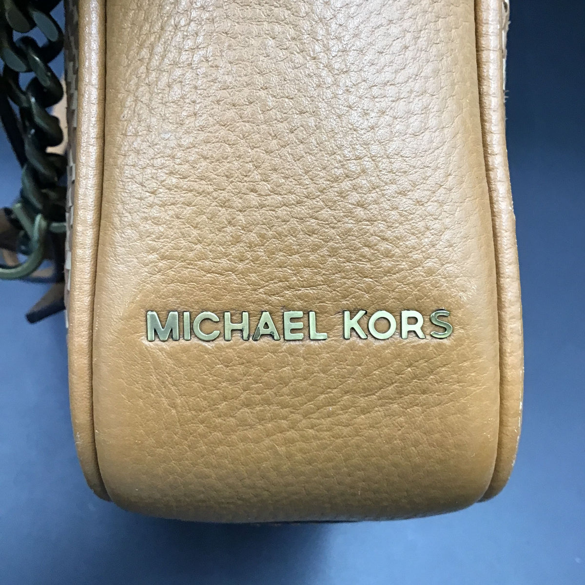 Michael Kors Brown Leather 'Ginny Woven' Crossbody Bag (+COA)