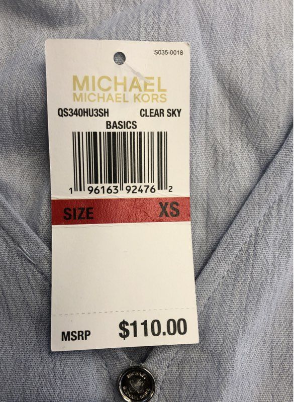Michael Kors Women's Blue Tie-Hem Blouse Puff Sleeve Cotton Blend NWT Sz XS