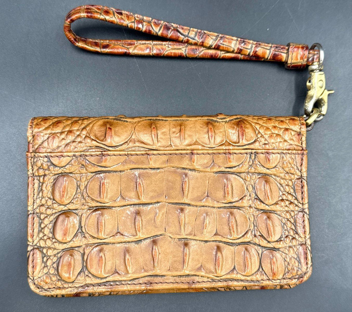 Brahmin Tan Croc Embossed Melbourne Leather Wristlet Wallet Gold Hardware