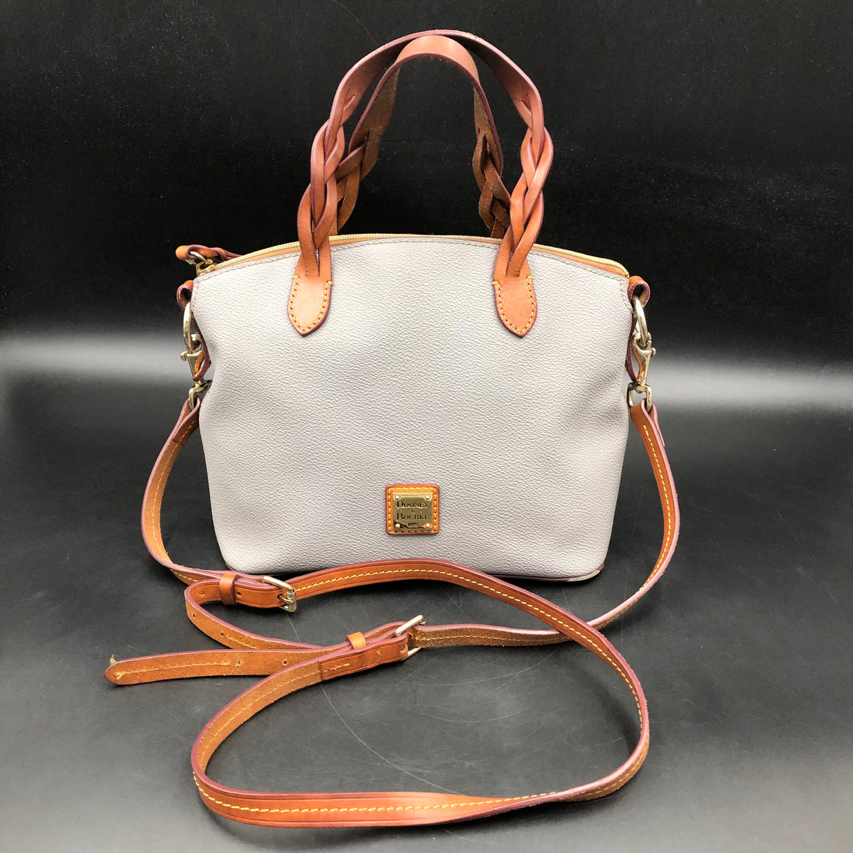 Dooney & Bourke Ash Grey\Brown Pebbled Leather 'Lucca' Satchel Bag (+COA)