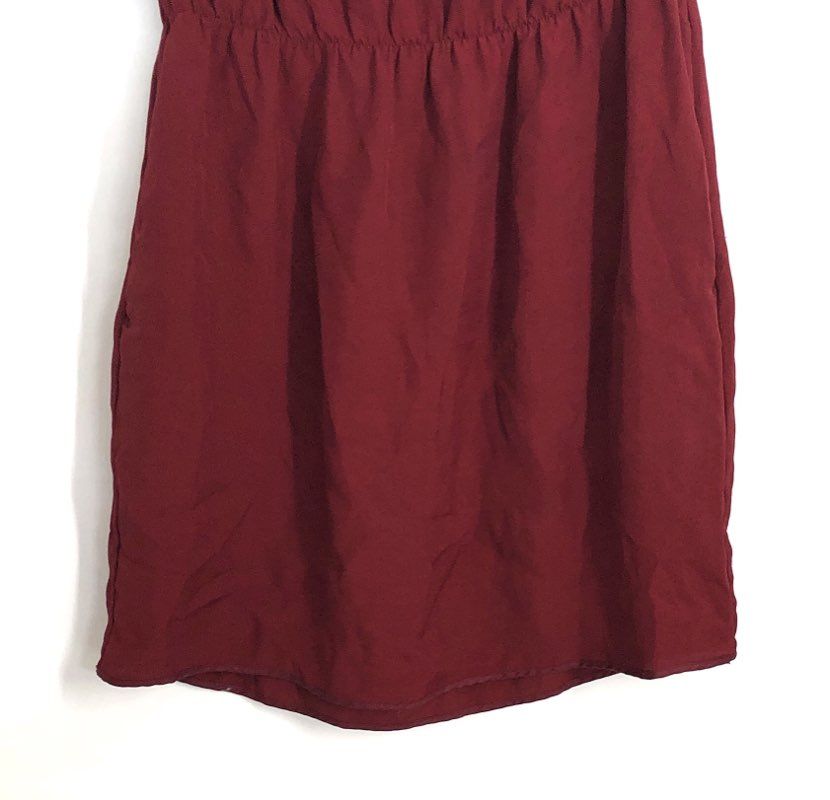 Whyred Women's Burgundy Short Sleeve Elastic Waist Pleated Dress Size 36