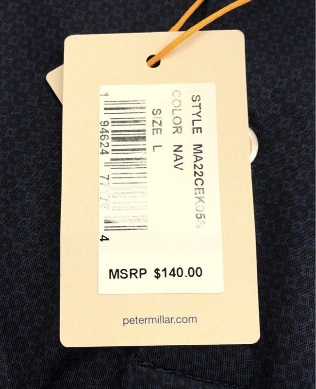 Peter Millar Men's Navy Blue Geometric Summer Comfort Polo Shirt NWT Sz L