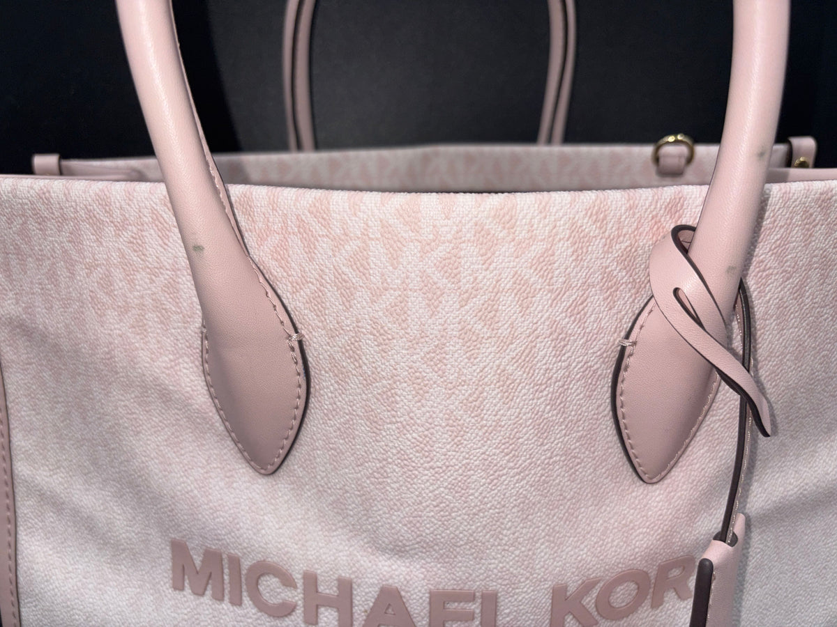 Michael Kors Mirella Powder Pink & White Signature Logo Tote Bag COA