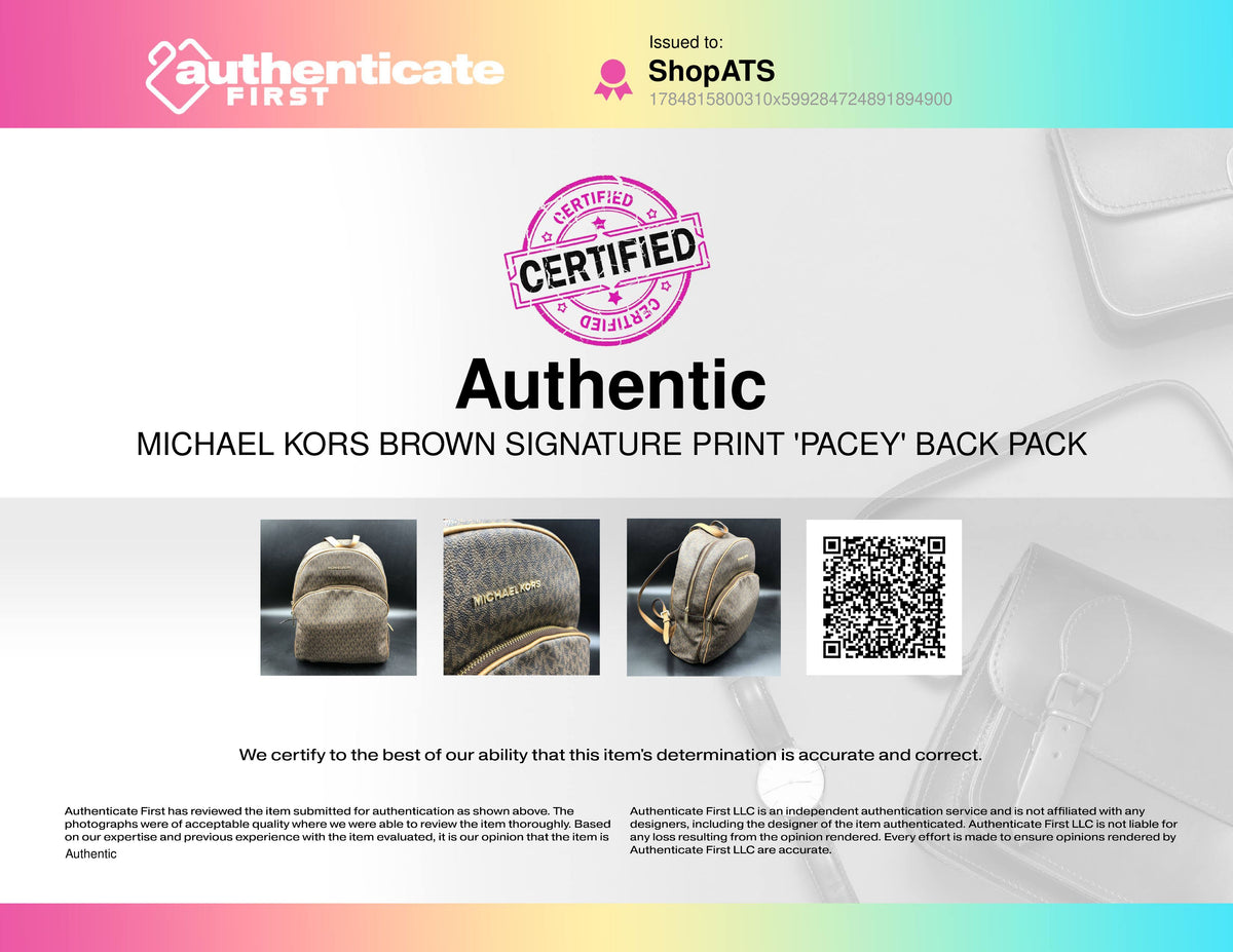 Michael Kors Brown Signature Print Pacey Backpack Gold Hardware COA