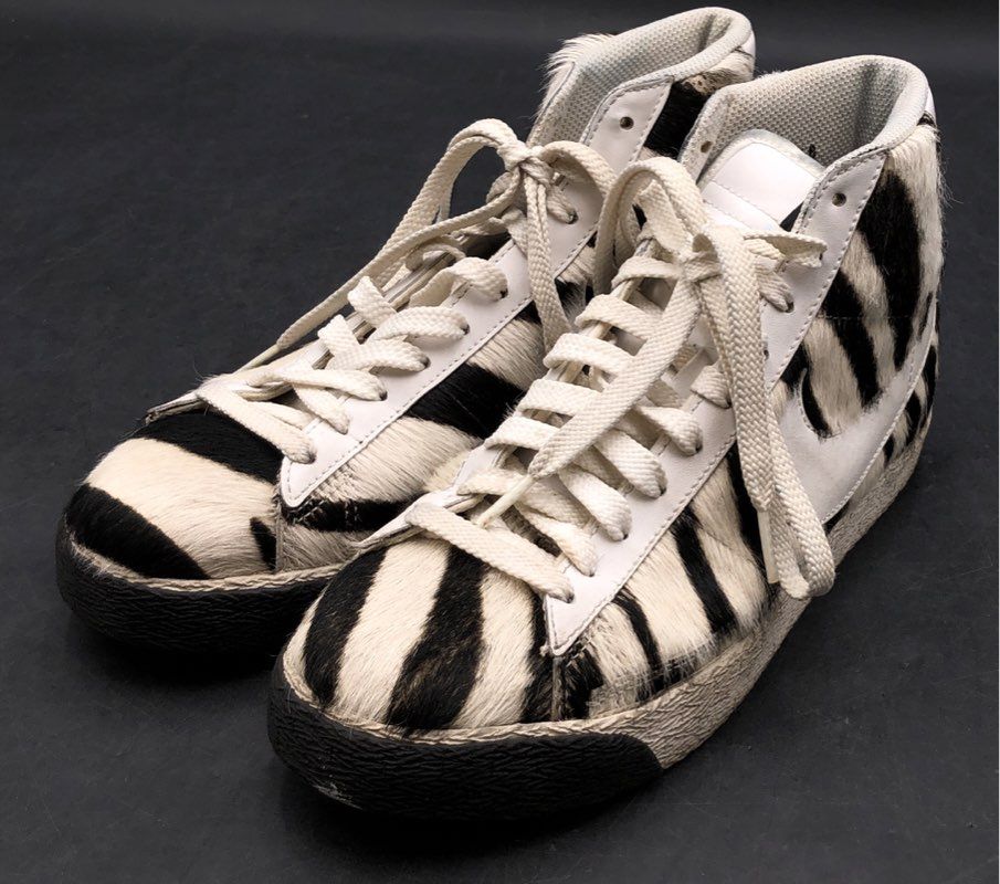 Nike Blazer Mid Pony Hair Zebra Black White Sneakers Women's Size 8