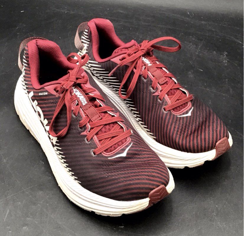 Hoka One One W Rincon 2 Maroon Red White Running Shoes Women's Size 8.5