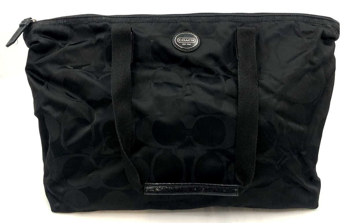 Coach Black Signature Nylon Getaway Tote w/ Detachable Interior Zip Pouch (+COA)