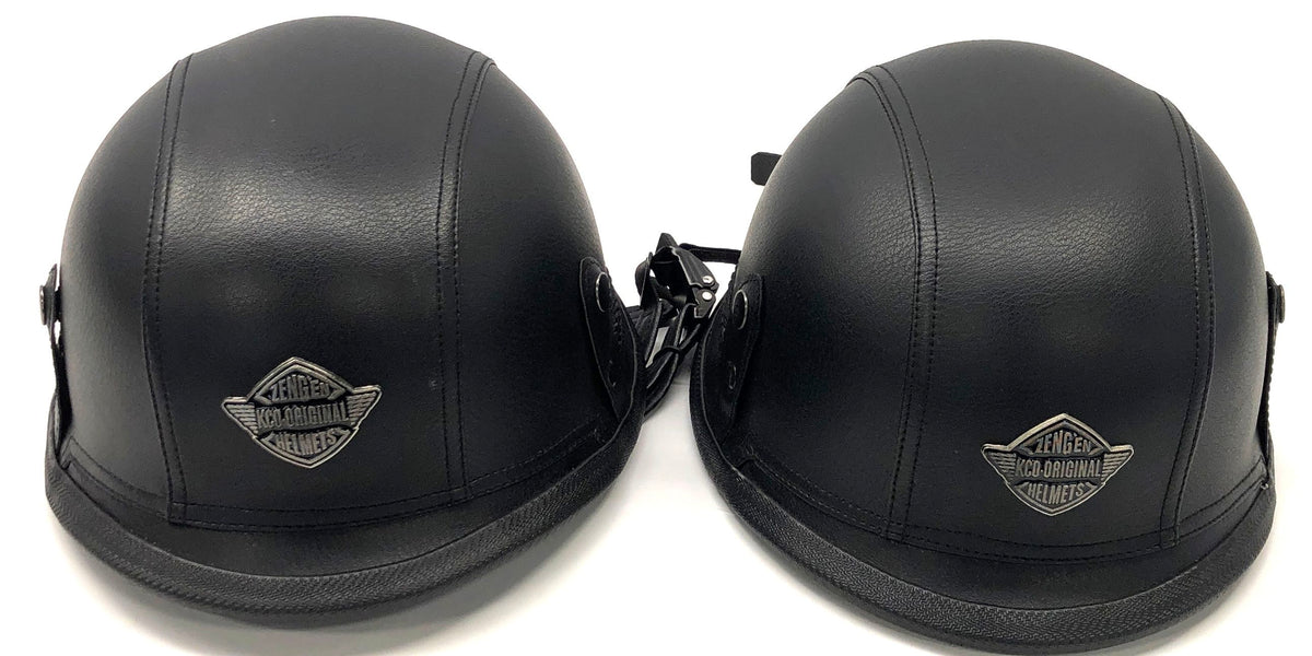 Lot of 2 Zengen KCO Black Faux Leather Motorcycle Half Helmets Size L