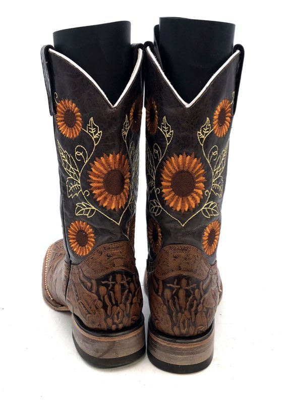 Fratello Sunflower Hand Tooled Leather Western Cowgirl Boots Size 5.5