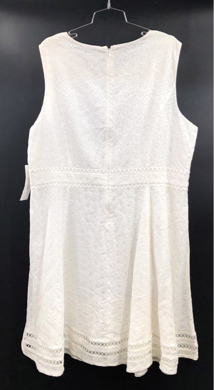 Calvin Klein Women's White Eyelet Cotton Sleeveless Dress Ladder Lace Sz 20W NWT