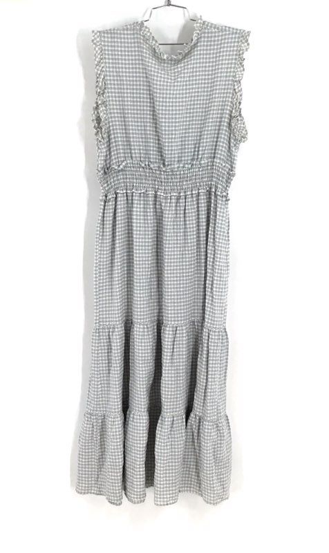 NWT Max Studio Women&#39;s Blue Plaid Sleeveless V-Neck Tiered Maxi Dress - Size XL