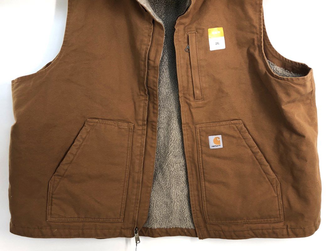 Carhartt Men's Brown Mock Neck Sherpa Lined Loose Fit Vest Sz 2XL NWT 104277
