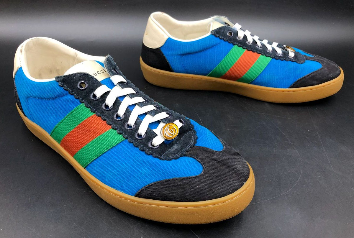 Gucci G74 Nylon 'Bright Blue' Men's Sneakers with Web Stripes - Size 43 (+COA)