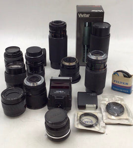 Minolta Maxxum 2800AF Black Shoe Mount Flash And Lenses Mixed Lot