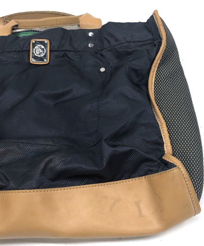 Vintage Diesel Industry Navy Mesh Tan Leather 2-Way Tote Crossbody Bag Large