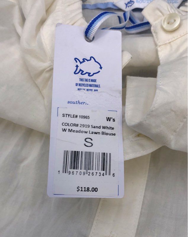 Southern Tide Women's Meadow Lawn Blouse Sand White Cotton Puff Sleeve S NWT
