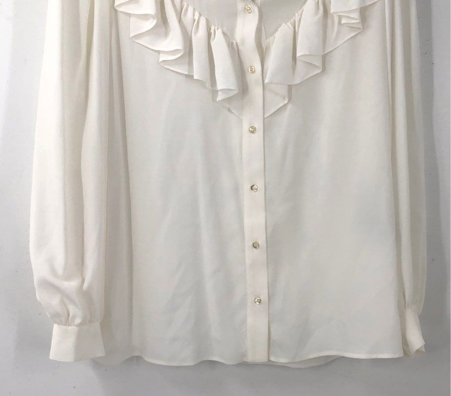 NWT Maje Women's White Ruffle Button-Up Shirt - Size 2
