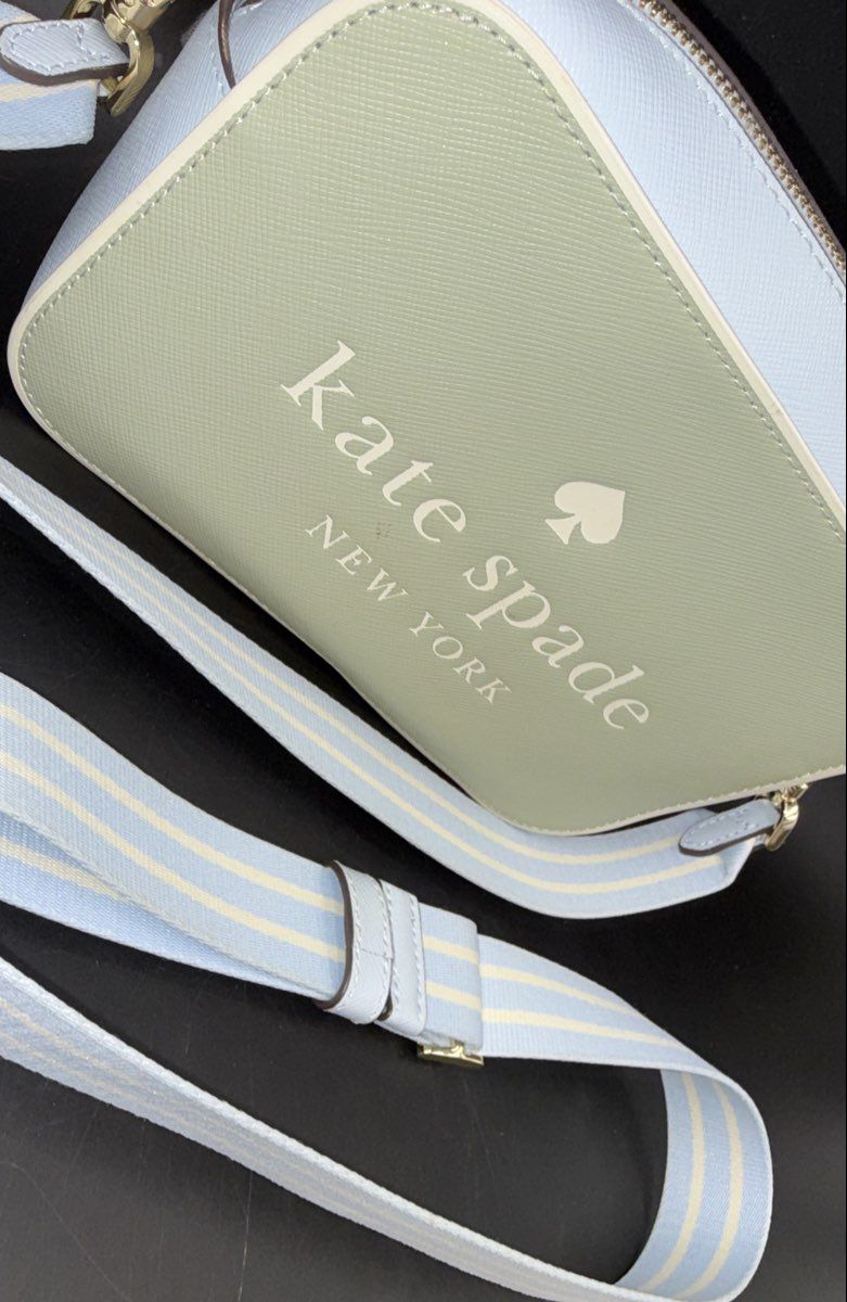 Kate Spade Blue Mint Green Saffiano Leather Crossbody Camera Bag Gold Hardware