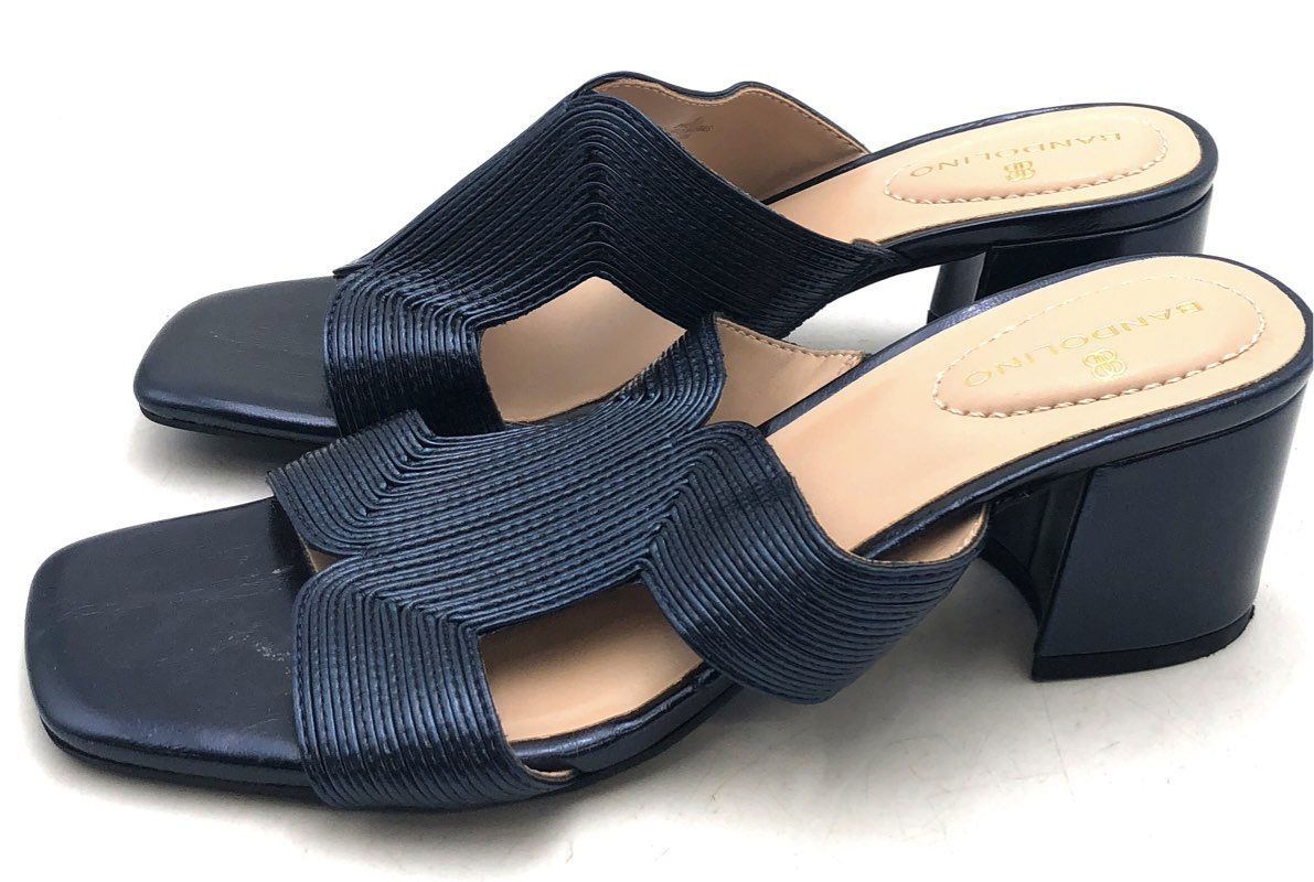 Bandolino Navy Blue Ribbed Strap Block Heel Sandals Mules Women's Size 6M