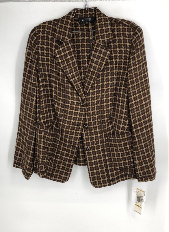 NWT Kasper Women's Brown Plaid Blazer - Size 16W