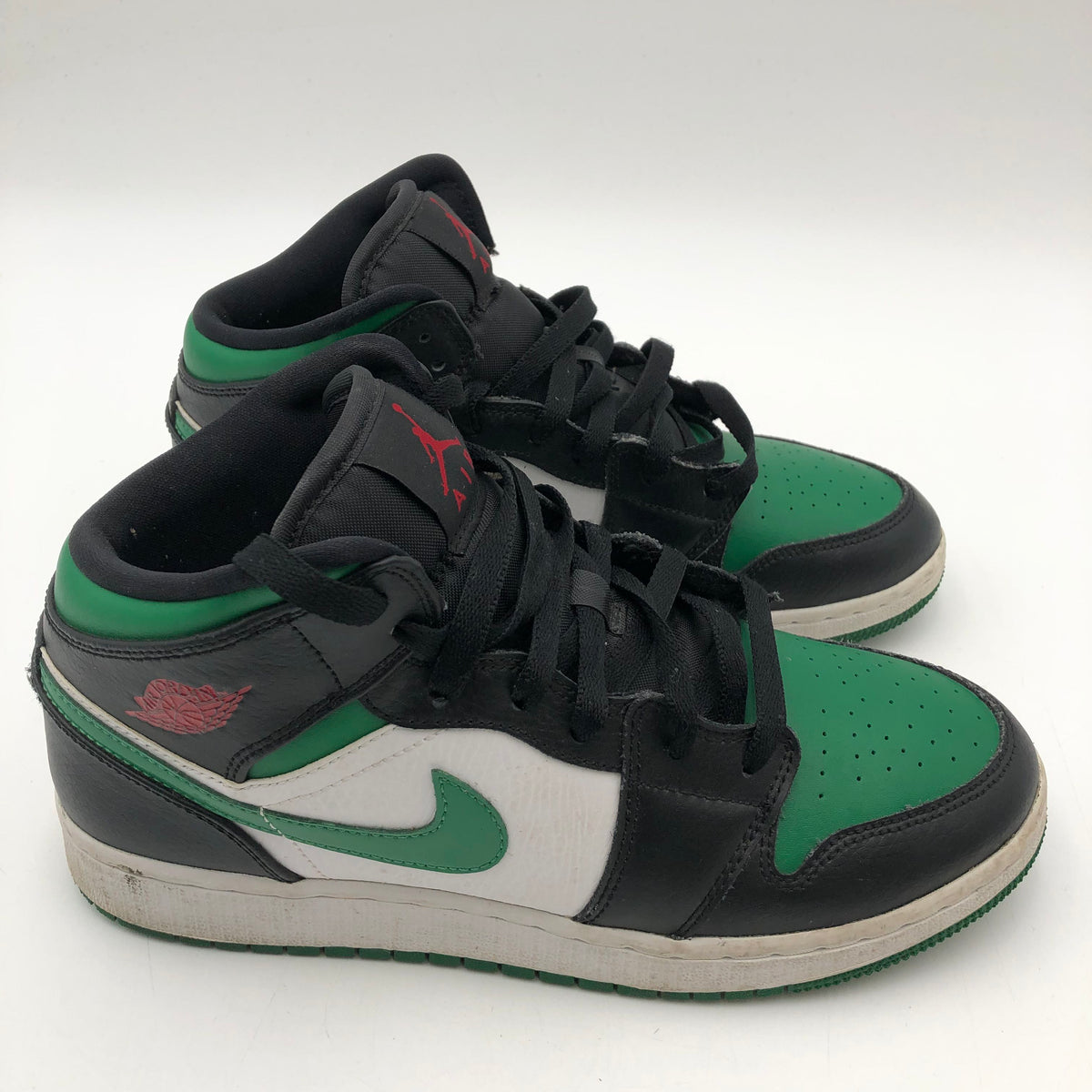 Nike Air Jordan 1 Mid Black Pine Green White GS Sneakers Size 7Y COA