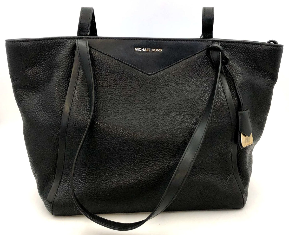 Michael Kors 'Whitney' Black Pebbled Leather Tote with Gold-Tone Hardware (+COA)