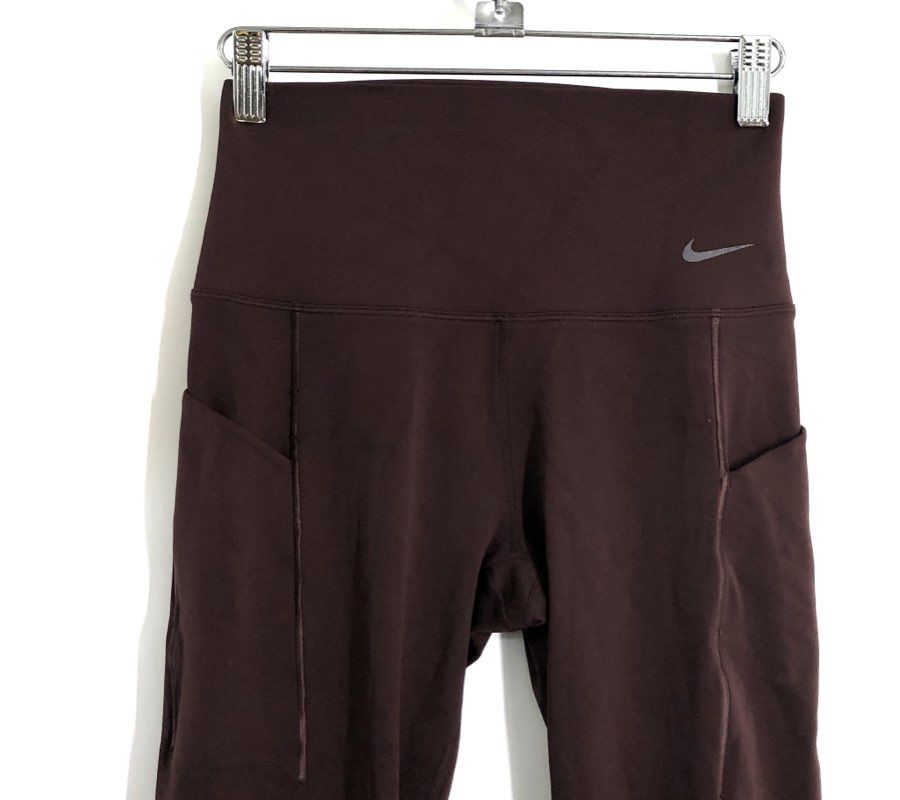 Nike Women's Universa Dri-FIT High-Waist 7/8 Leggings Plum Brown Pockets Sz S