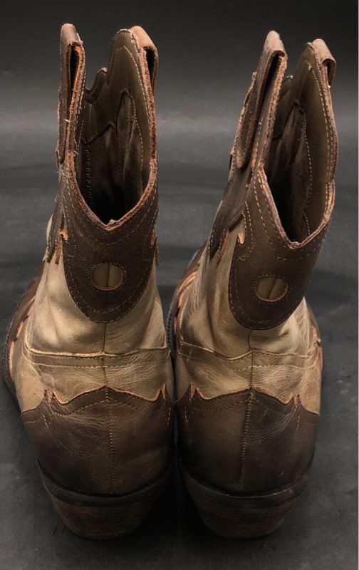 Reba Brown Two-Tone Leather Western Cowboy Ankle Boots Women's Size 10