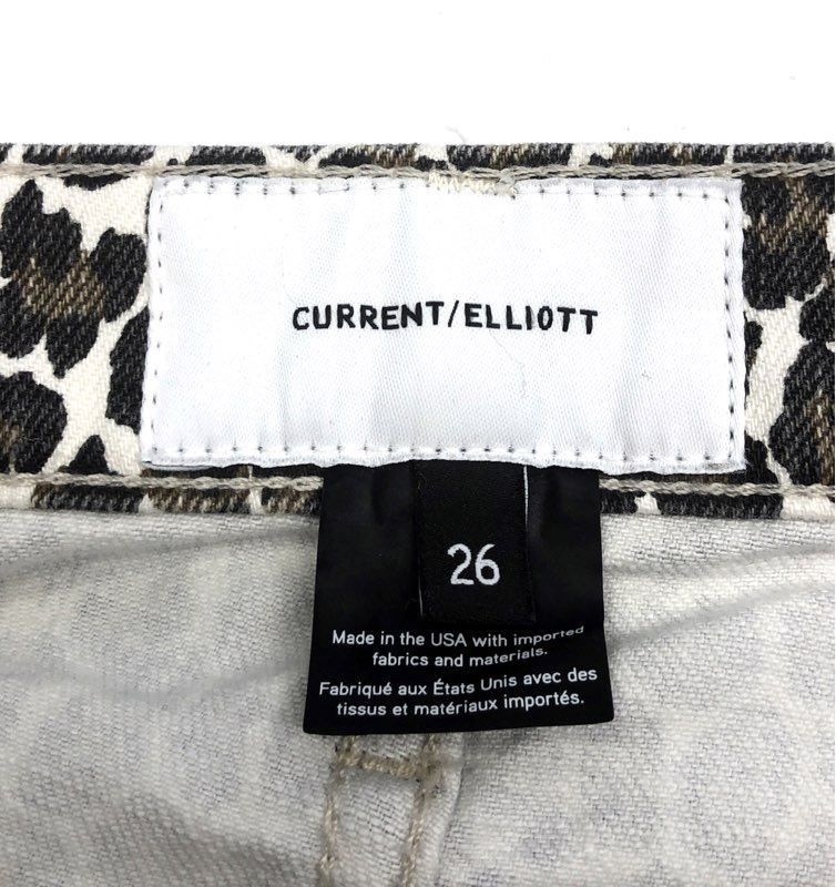Current/Elliott Women's Snow Leopard Highwaist Stiletto Slit Step Hem Jeans 26